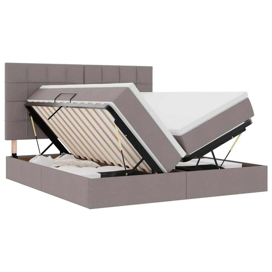 vidaXL Aufbewahrungsbett mit Matratze in Taupe und Grau aus Kunstleder und Metall, B/T/H: 200 x 200 x 280 cm - Bild 2