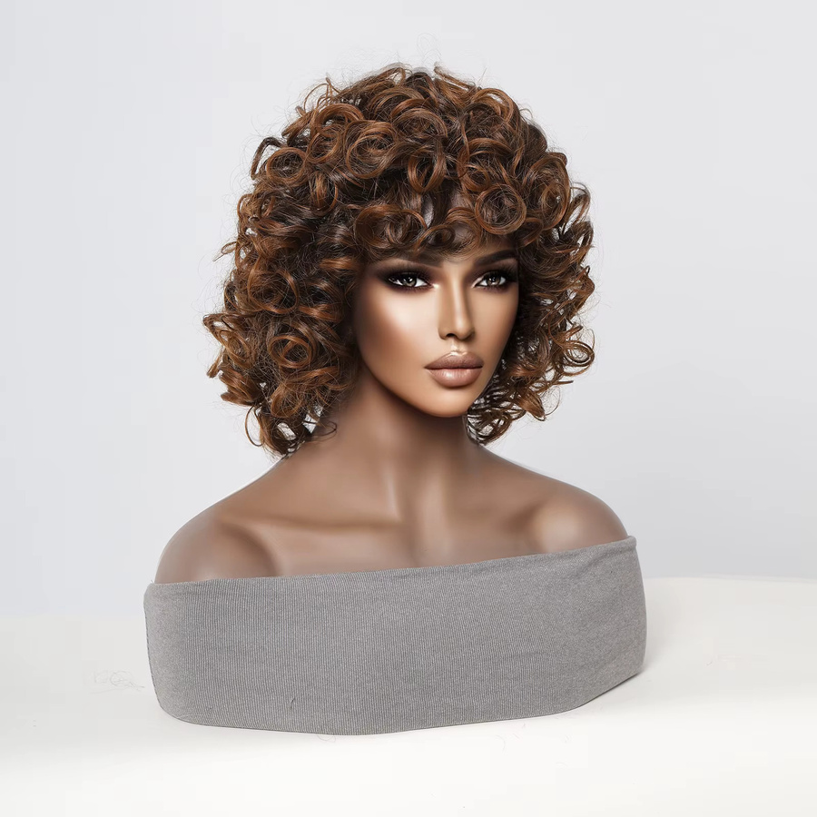 HAIRCUBE Perücke, braun, kurz, lockig, mit Pony, Damen - Bild 2