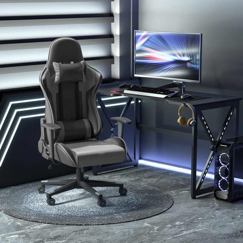 Vinsetto Ergonomischer Gaming Stuhl als Drehstuhl aus Kunstleder in Schwarz mit Kopfstütze und Armlehnen B/T/H: 67,5 x 74 x 126-136 cm - Bild 2