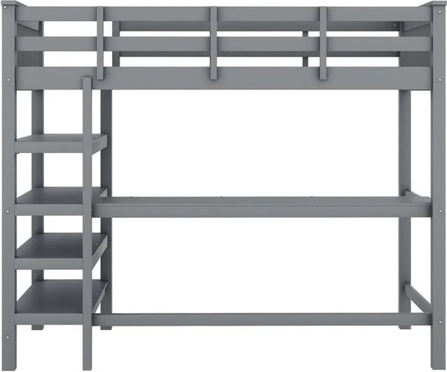 KOMHTOM Hochbett für Kinder in Grau und Weiß mit Schreibtisch und Stauraum, B/T/H: 90 x 200 x 207 cm - Bild 1