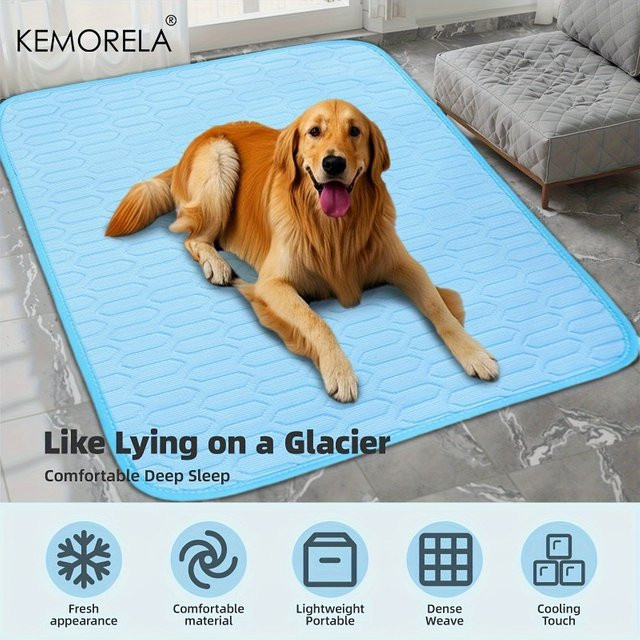 KEMORELA Kühlmatte für Hunde in Blau mit geometrischem Design aus Textilgewebe - Bild 1