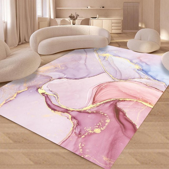 Karpetti Rutschfeste Fußmatte mit rosa Marmor Tuschemalerei und geometrischem Muster, B/B: 40 x 60 cm - Bild 1