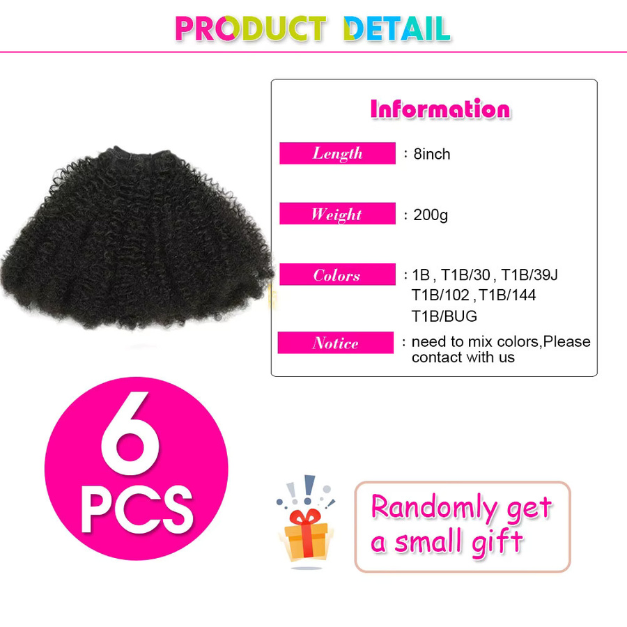 Alibaby Afro Haar Extensions, Lockige Haarwebart, 200g, Synthetisch - Bild 4