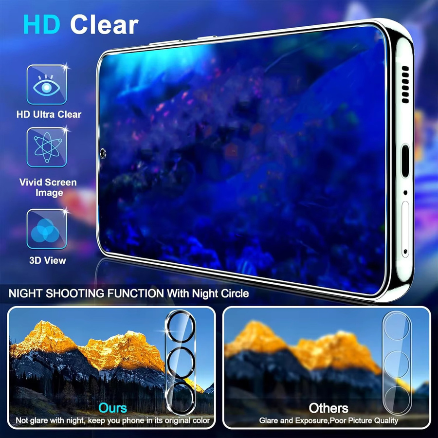 6in1 Displayschutzfolie aus gehärtetem Glas mit Objektivschutz für Samsung Galaxy A57 A37 A17 A07 A35 A55 A16 A36 A56, transparent - Bild 4
