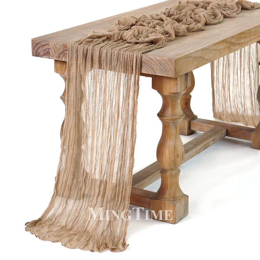 Plissierter Tischläufer von MINGTIME aus Leinen in Beige, Braun oder Weiß, rechteckig, ideal für Hochzeit, Party und Weihnachtsdekoration - Bild 2