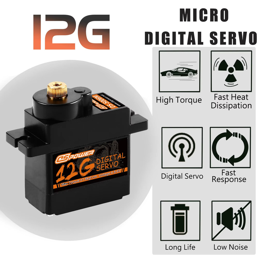 DSpower SG90 MG90S Mini Micro Servo Motor, Metall, Schwarz, 1:24 - Bild 5