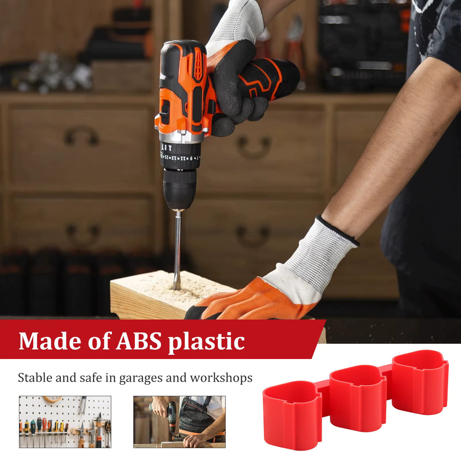 16er Set Batteriehalter und Werkzeughalter für Milwaukee M12 12V, Wandmontage aus Kunststoff in Rot - Bild 3