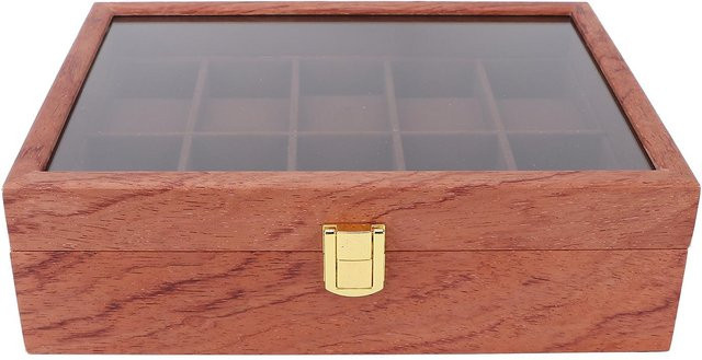 DIYelecs Uhren-Organizer aus Holz mit 10 Schlitzen, Glasdeckel und weichen Kissen für Herren - Bild 1
