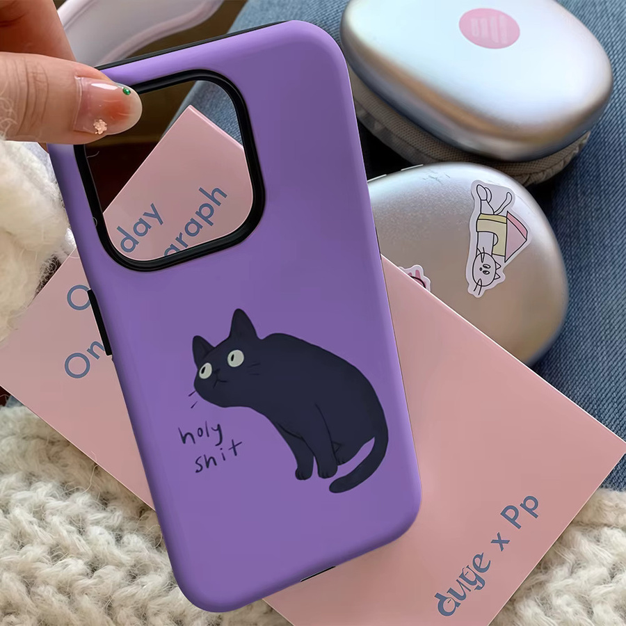 Potdemiel Handyhülle Lavendel Sassy Black Cat für iPhone 17 16 15 14 13 12 Pro Max Plus mit doppelschichtiger Rückseite in Lila und Schwarz - Bild 5