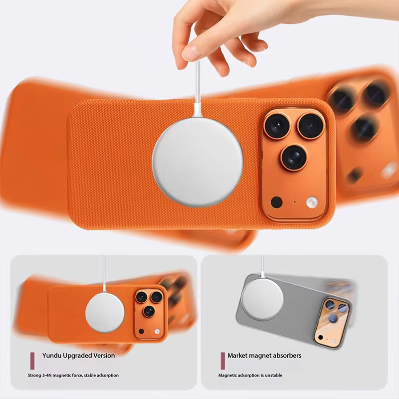 Magnetische Handyhülle mit Technologie-Stoff-Textur für Apple iPhone 17 16 15 14 Pro Max, MagSafe kompatibel, Farbe: Orange - Bild 3