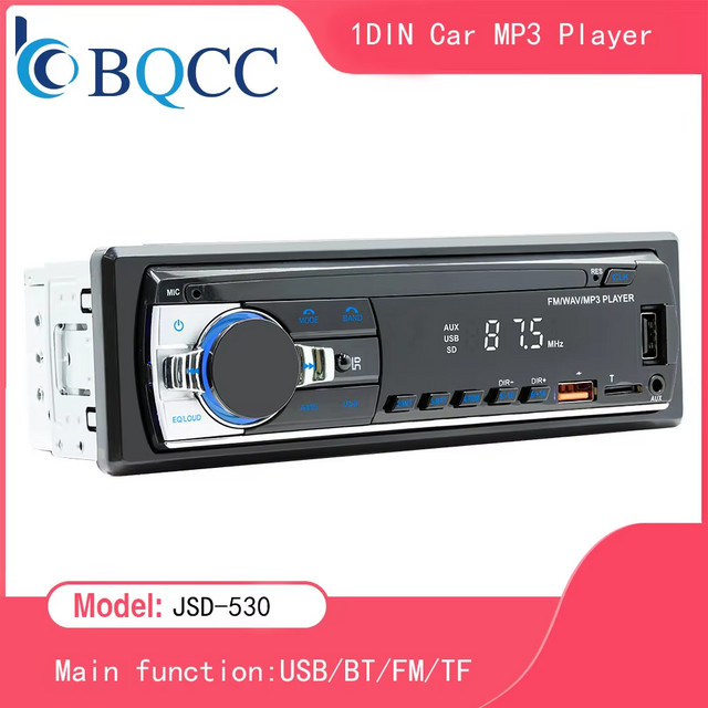 BQCC Autoradio-Stereo-Player JSD-530 in Schwarz mit Bluetooth, MP3, FM-Radio, USB, SD und AUX-Eingang - Bild 1