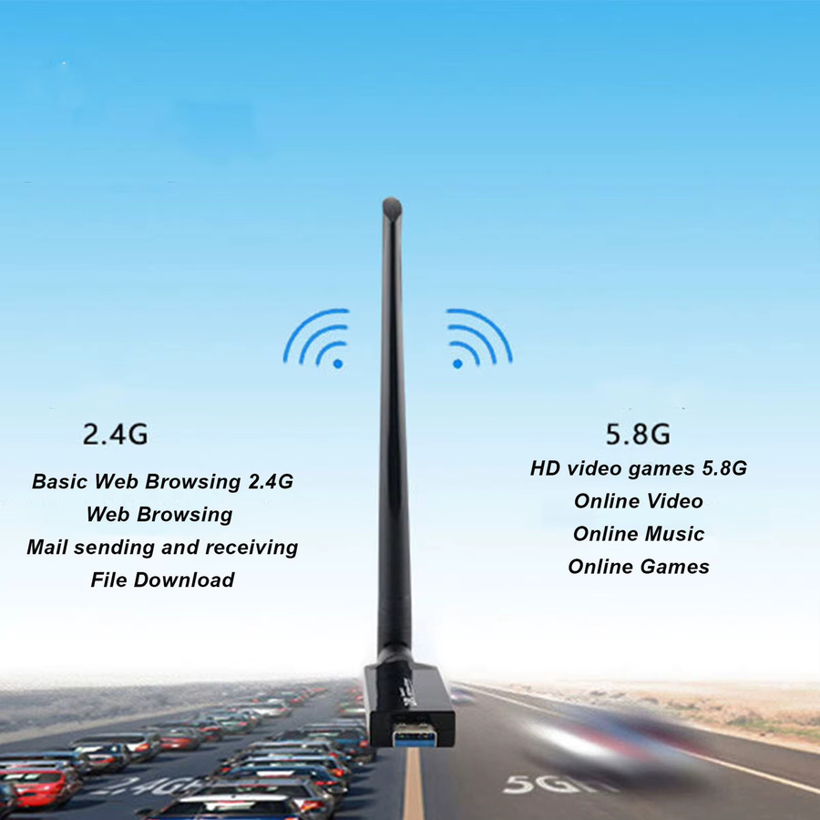 Aramox W50L Dual Band WiFi USB 3.0 Adapter RTL8812AU 1200M WLAN Netzwerkkarte in Schwarz - Bild 5