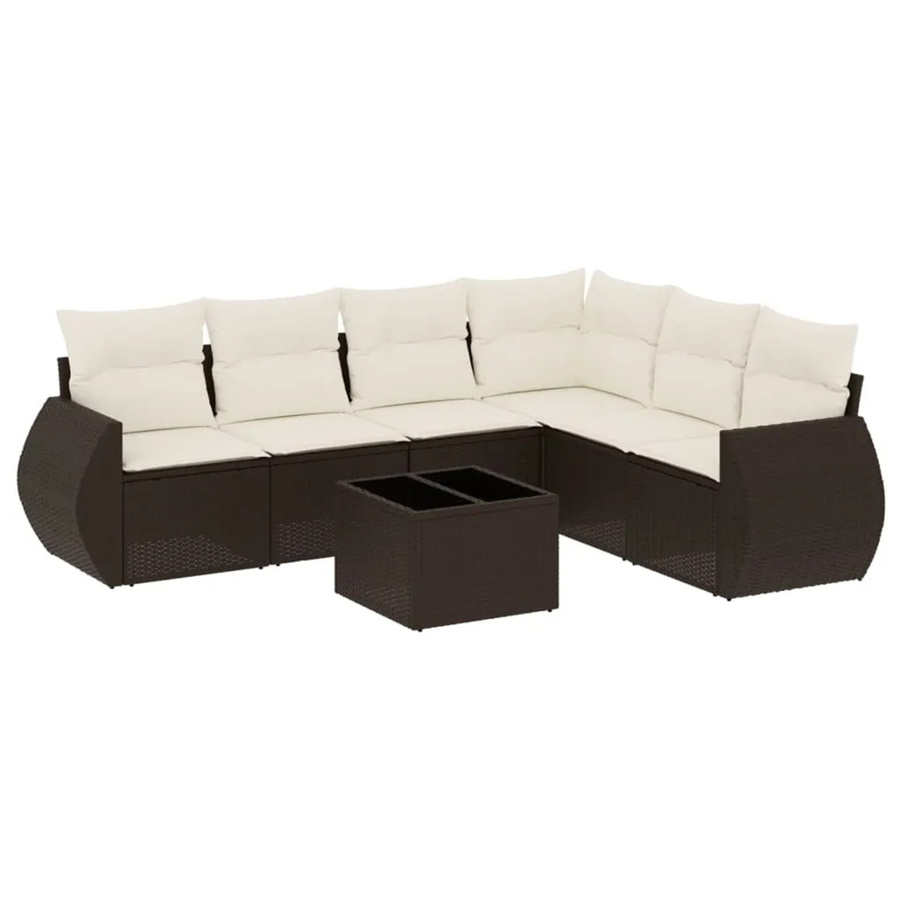 vidaXL 7-tlg Garten-Sofagarnitur in L-Form aus braunem Poly-Rattan mit Kissen und pulverbeschichtetem Stahlgestell - Bild 2