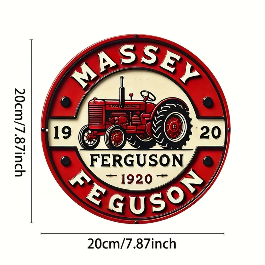 CIFBUY Vintage Metall-Wandschild Massey Ferguson Traktor in Rot und Creme, runde Aluminium-Dekoration für Zuhause, Bar oder Büro, Durchmesser: 20,32 cm - Bild 2