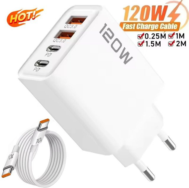 4-Port 120W USB C Ladegerät mit PD Quick Charge 3.0 Schnellladegerät für iPhone Samsung Xiaomi Huawei - Bild 1