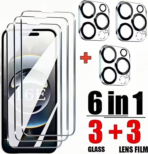 6-in-1 Schutzset aus gehärtetem Glas für Apple iPhone 11 bis 16 Pro Max und 15 Plus, transparent - Bild 1