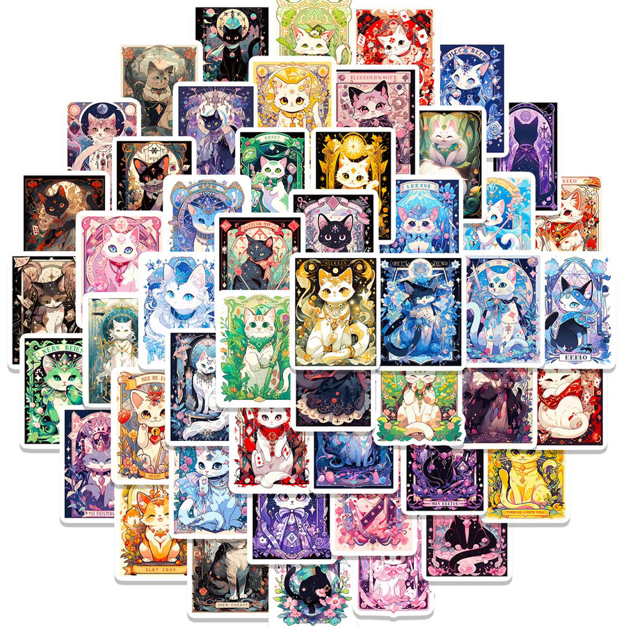 50 Stück Cartoon-Katze-Tarot-Aufkleber mit Wahrsagerei-Motiven von BulingBulingStickers Store in Multicolor - Bild 2