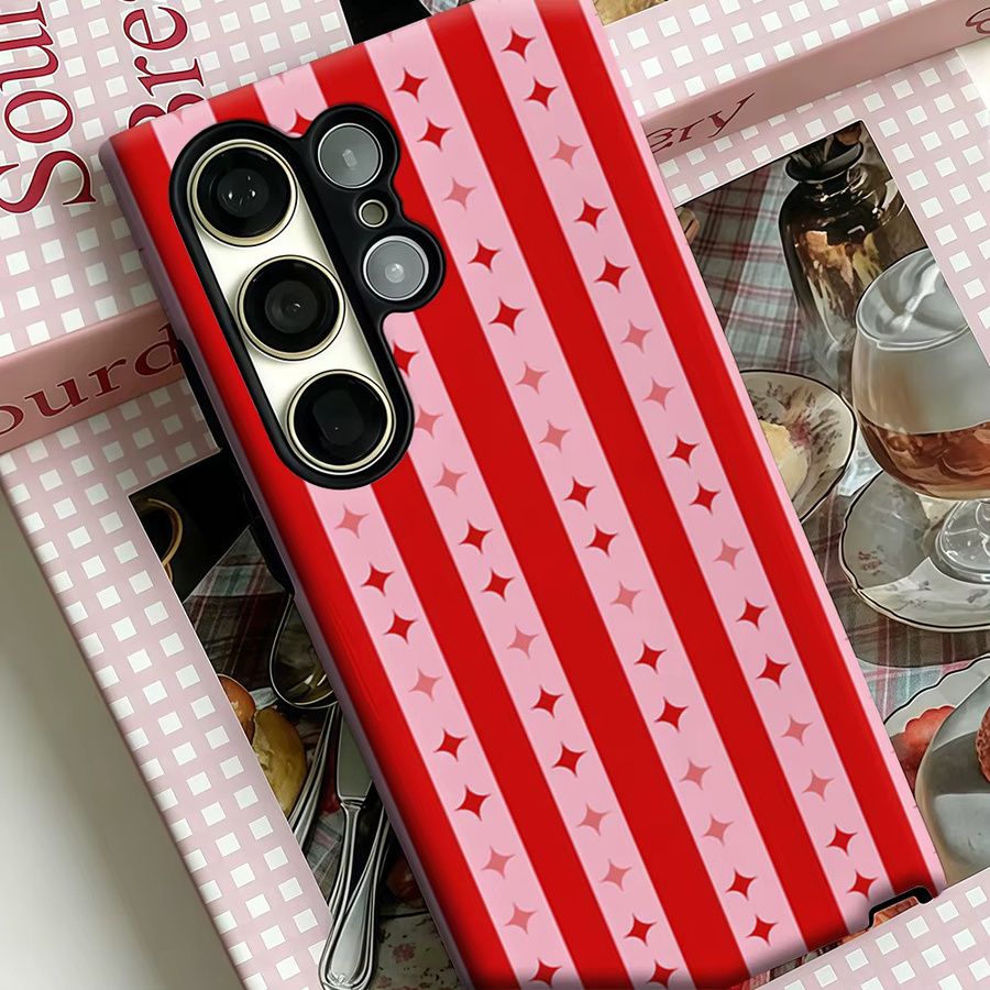 Stoßfeste Retro Handyhülle mit Sternen und Streifen in Rot und Rosa für Samsung Galaxy S25 Ultra, S24 und S23 Ultra Plus, robuste Doppelschicht Rückabdeckung - Bild 4