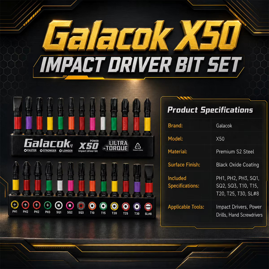 13-teiliges Galacok Schlagschrauber-Bit-Set aus S2-Stahl mit Phillips, Flach und Schlitz, magnetisch und farbcodiert, Multicolor - Bild 2