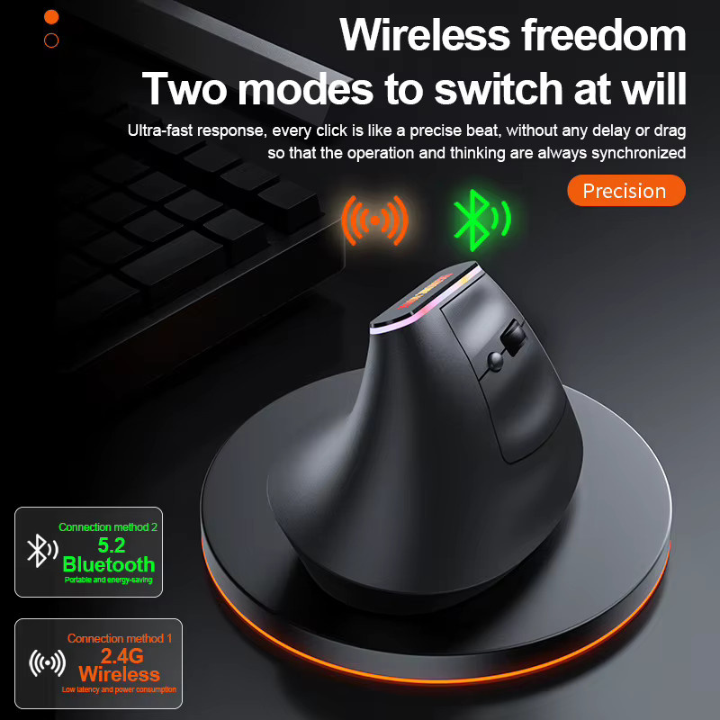 OnePlus Kabellose Bluetooth-Maus mit ergonomischem vertikalem Design und geräuschloser 2,4 G Dual-Mode-Technik für Büro und Gaming in Schwarz oder Weiß - Bild 3
