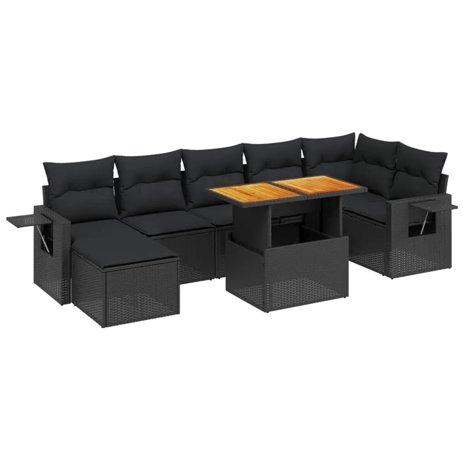 vidaXL 8-teilige Garten-Sofagarnitur aus Poly-Rattan und Akazienholz in Schwarz mit Kissen - Bild 2