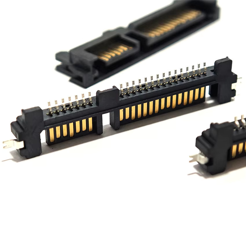 JCD SATA-Schnittstellenbuchse für SSD-Festplatten, 7+15P 22-PIN Steckeranschluss mit Einbauplatte, Schwarz - Bild 2