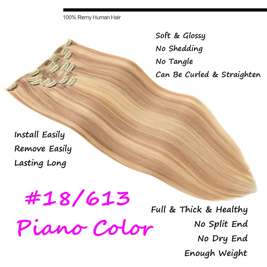CC YOUNG Clip-in-Haarverlängerungen, Echthaar, Balayage, gemischtes Bleichblond, 120 g, 7 Stück - Bild 2