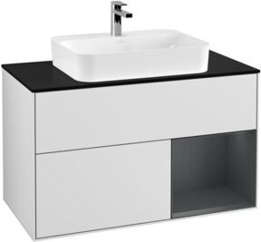 V&B Waschtischunterschrank Finion 100 mit Wandbeleuchtung, Weiß lackiert, B/T/H: 100 x 50,1 x 50,1 cm - Bild 1