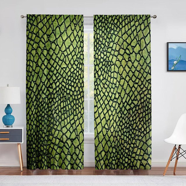 Super Six Voile Vorhang mit Schlangenmuster in Braun und Grün, transparent, B: 100 cm, H: 250 cm - Bild 1