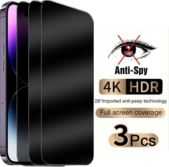 SFHOMIE 3er Pack Anti-Spy Privacy Schutzglas für iPhone 11 12 13 14 15 Pro Max Plus XR XS Max Vollabdeckung - Bild 1