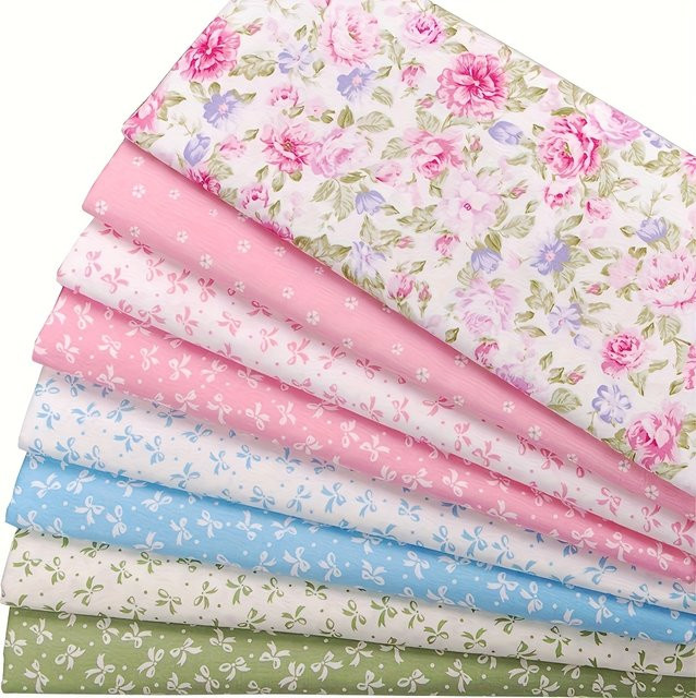 WENYUYA 8er Set Baumwoll Stoffbeutel mit Blumenmuster in Multicolour für DIY-Quiltprojekte und zum Nähen, B/T/H: 25 x 25 x 25 cm - Bild 1