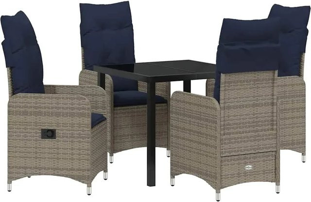 vidaXL 5-teiliges Garten-Essset aus Poly Rattan und Stahl in Schwarz mit Kissen für Balkon, Garten und Patio - Bild 1
