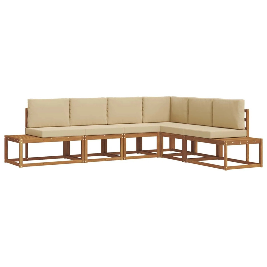 vidaXL Outdoor-Sofagarnitur 6-teilig aus Akazienholz in Natur und Beige mit Kissen und L-Form - Bild 2