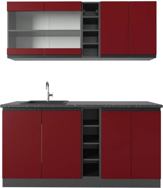 Vicco R-Line Singleküche modern in Rot und Anthrazit, B: 160 cm - Bild 1