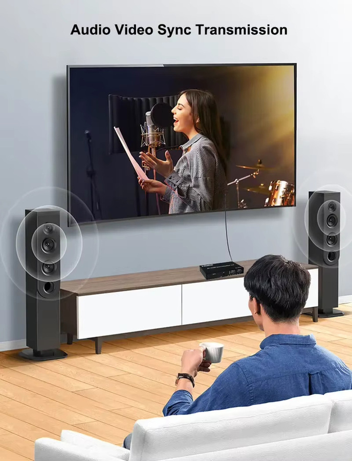 RULLZ HDMI Switch Splitter 2x4 mit 4K 60Hz, Audio-Extraktor mit 3,5mm Klinke und SPDIF, Video-Verteiler Konverter in Schwarz - Bild 6