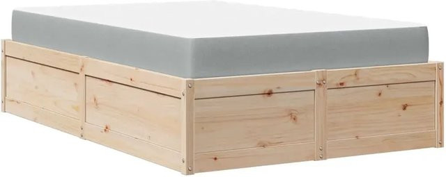 vidaXL Bett mit Matratze aus massivem Kiefernholz in brauner Farbe, B/T/H: 140 x 190 cm - Bild 1