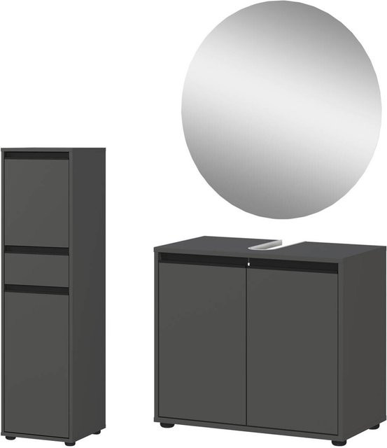 Modernes Badezimmer-Set Germania in Graphit mit Waschtischunterschrank, Wandschrank und Spiegelschrank, B/H/T: 108 x 200 x 34 cm - Bild 1