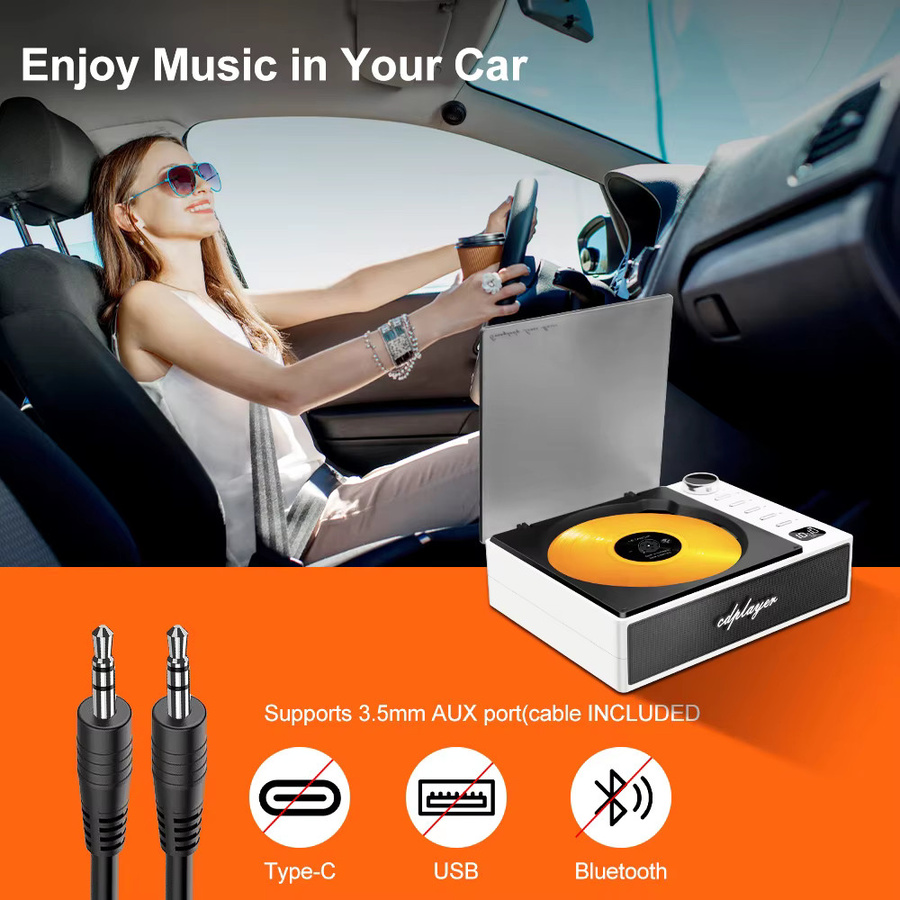 AINYSZIN Tragbarer Auto CD-Player mit FM-Radio und Wireless Lautsprecher in Weiß - Bild 4