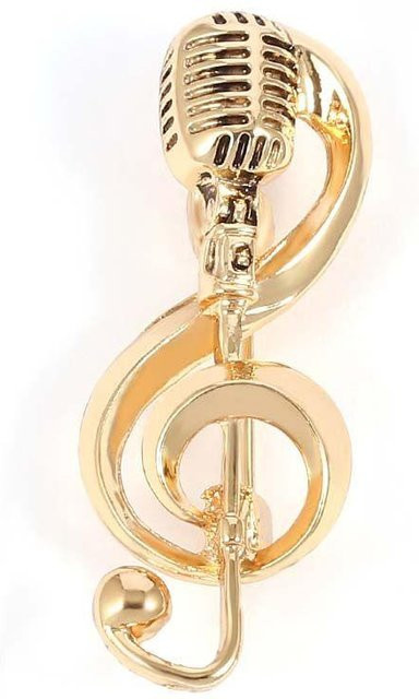 Lucky Star Jewelry Anstecknadel Mikrofon Musiknote, Gold, Metall, Unisex - Bild 1