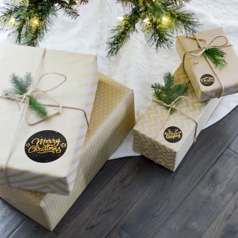 500 Stück TYFYO Frohe Weihnachten Aufkleber rund in Schwarz und Gold, Durchmesser: 2,54 cm, Klebeaufkleber aus Papier für Weihnachtsdeko und Geschenke - Bild 5