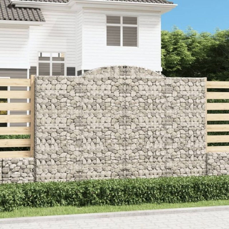 Vidaxl Gabionen mit Hochbogen Set aus verzinktem Eisen in Silber, 6 Stück, B: 300 cm, T: 50 cm, H: 200-220 cm - Bild 1