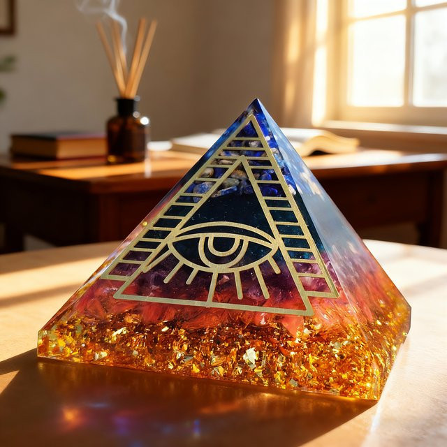 Orgon Pyramide aus natürlichem Lapislazuli, Amethyst und blauem Glas als Kristall Heilung Dekoration - Bild 1