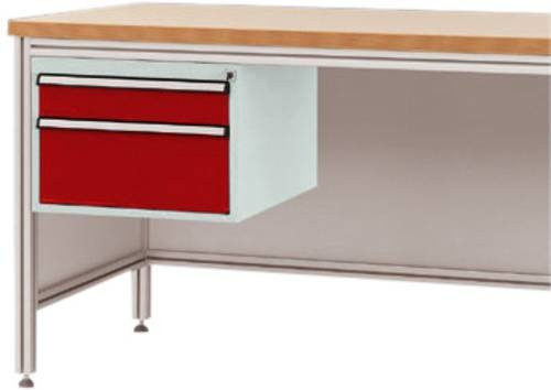 Manuflex Gehäuse-Unterbau ZB4575.3003 für ALU-Arbeitstische in Rot, Nutzhöhe: 300 mm, für Tischtiefe: 600 mm, mit 2 Schubfächern - Bild 1