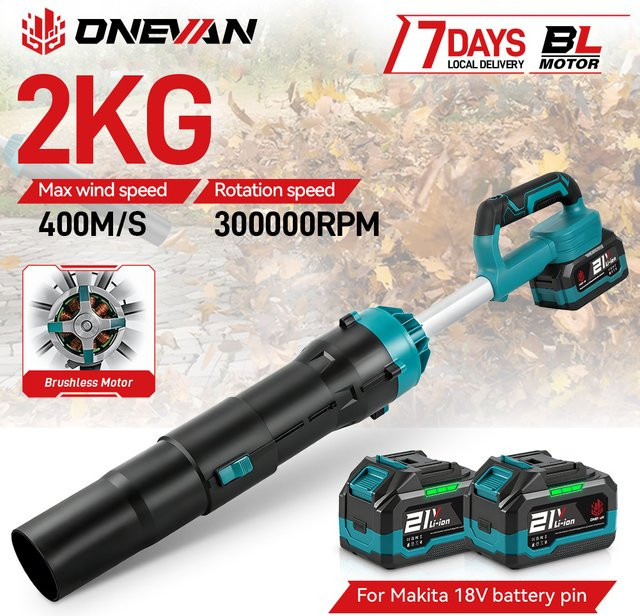 ONEVAN Bürstenloser Elektrischer Turbo-Gebläse Kabelloser Laubbläser 8000W 400M/s Kompatibel mit Makita 18V Akku - Bild 1
