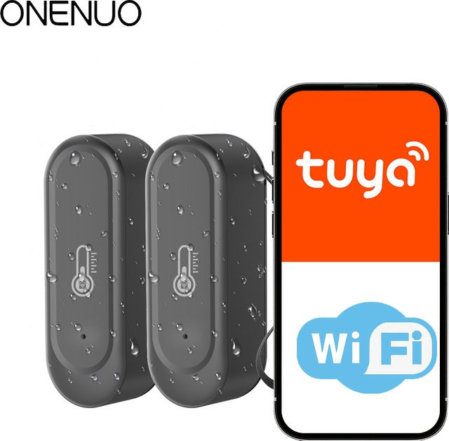 ONENUO Smart WIFI Temperatur und Feuchtigkeit Sensor IP65 Wasserdichtes Hygrometer mit Tuya App Unterstützung für Alexa und Google Home in Schwarz - Bild 1