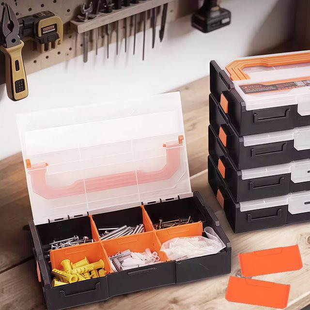Stapelbarer Organizer-Koffer für Kleinteile und elektronische Komponenten in Schwarz aus Kunststoff - Bild 1