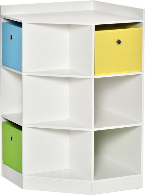 HOMCOM Kinderregal Eckregal mit 3 Aufbewahrungsboxen für das Kinderzimmer in Weiß, B/T: 57,4 x 57,4 cm, H: 94 cm - Bild 1