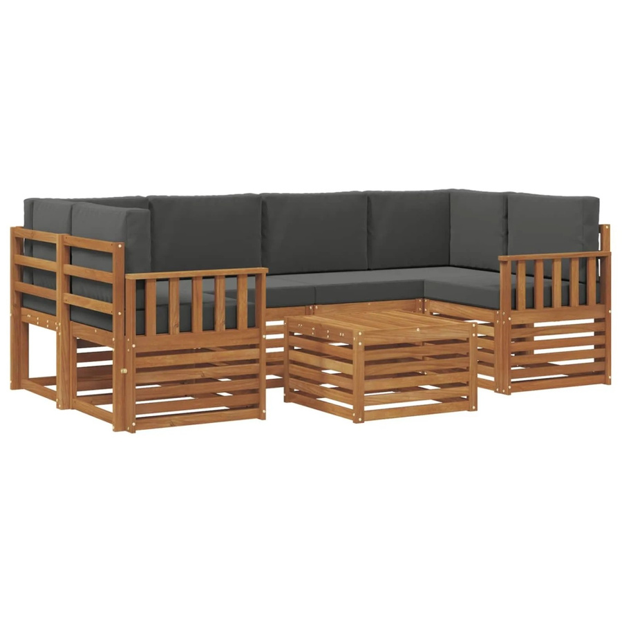 vidaXL Sofagarnitur 7-teilig aus Massivholz Akazie in Natur und Anthrazit mit L-Form und Polsterkissen - Bild 2