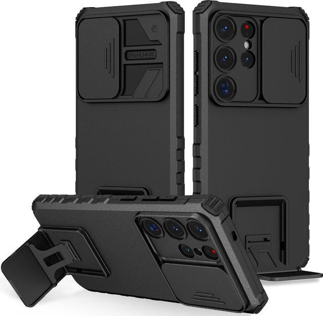 Schutzhülle mit Standfunktion für Samsung Galaxy S25 Ultra, S24, S23, S22, S24 Plus, A56 5G, A55, A36, A35, A17, A16, A15, A14, A54 und A14 in Schwarz und Rot - Bild 1
