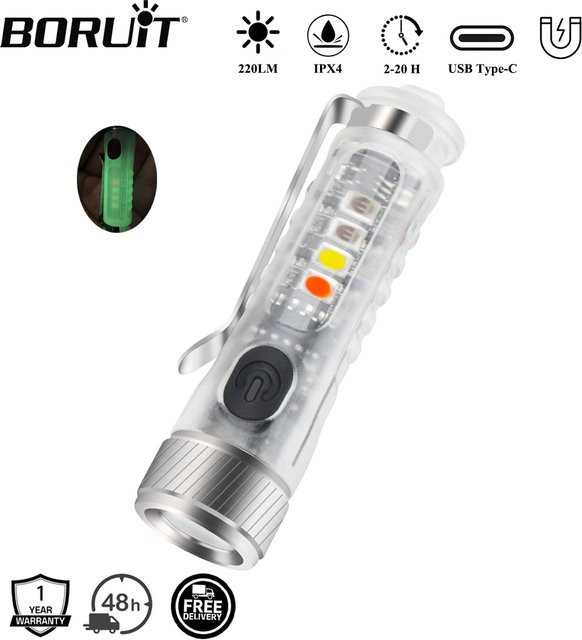 BORUiT MY22 UV EDC LED Schlüsselanhänger Taschenlampe mit 220 Lumen, Typ-C wiederaufladbar und wasserdicht - Bild 1